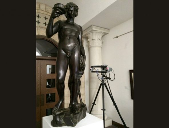 Bronze copy of Michelangelo's Bacchus being 3D scanned with a Breuckmann 3D scanner at the Museum of Biblical History in Dallas, Texas
