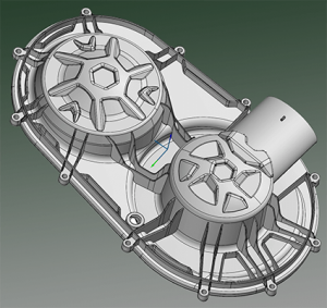 CAD solid model of an ATV transmission housing created from 3D scan data and Geomagic DesignX software