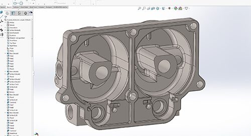 SOLIDWORKS CAD file reverse engineered from 3D scan data using Geomagic DesignX software.