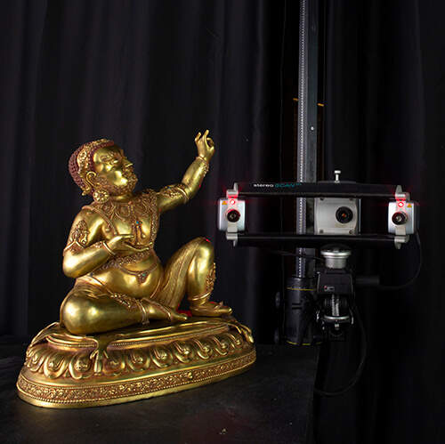 Bronze Buddha being 3D scanned using a Breuckmann 8MP structured light 3D scanner