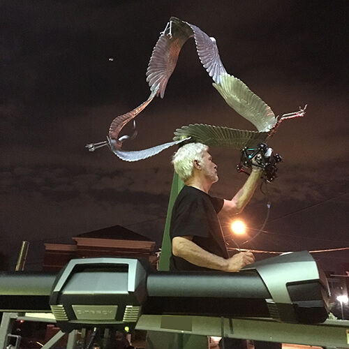 Night-time 3D scanning of the sculpture "Cranes", by sculptor Joanna Blake, using a Creaform Metrascan 3D scanner