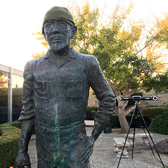 3D scanning a statue of John Steinbeck at the John Steinbeck Library in Salinas, California using a Creaform Metrascan 3D scanner