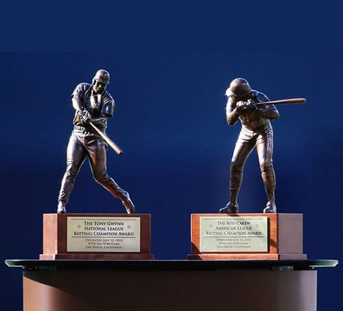 Bronze trophies for Major League Baseball's Annual Batting Championship awards, created by Scansite 3D using 3D scanning